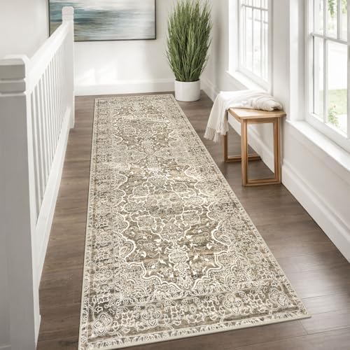 KUTA Washable Kitchen Runner 3x8 Vintage 8ft Runners Beige Brown - Image 4