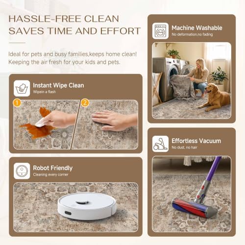 PureCozy Brown Runner Rug 2x8 Kitchen Vintage Floral Non-Slip Carpet - Image 4