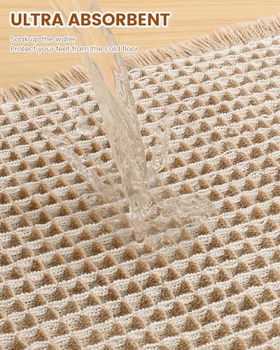 Smiry Waffle Bath Mat 30X20, Soft Absorbent Bathroom Rugs, Brown & Cream - Image 4