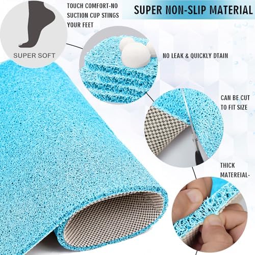 godehone Shower Mats Non Slip Without Suction Cups, PVC Loofah Bathroom Mats, Loofah Mats for Shower and Bathroom, Quick Drying, 23.6× 47.2 Inch, Turquoise Blue - Image 3