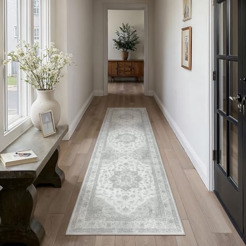 PureCozy Grey 2x8 Washable Runner Rug Kitchen Vintage Oriental Carpet - Image 2