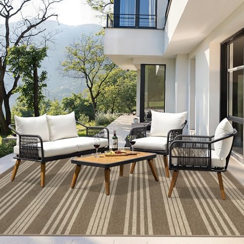 Lahome Striped Easy Jute Dining Room Rug, 8x10 Outdoor Patio Rugs Washable - Image 2