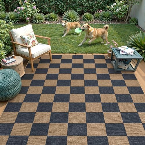 Lahome Checkered Easy Jute Living Room Rugs, 5x7 Outdoor Patio Rug Washable - Image 6