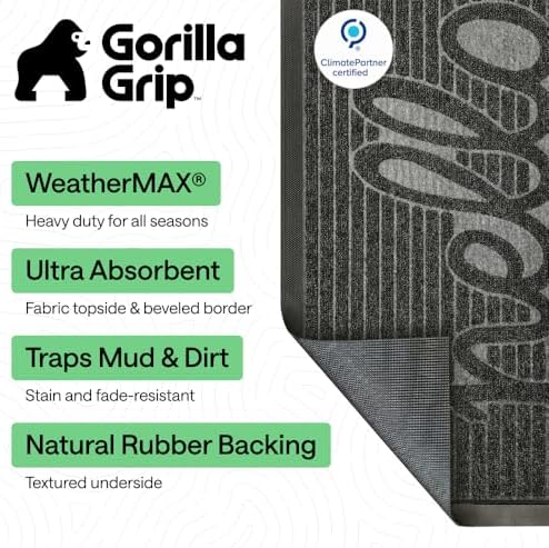 GORILLA GRIP WeatherMAX Door Mat, Indoor Outdoor, 47x35, Dark Gray Hello - Image 3