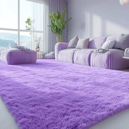 OLANLY 6x9 Machine Washable Large Area Rugs for Living Room, Bedroom, Soft Fluffy Shaggy Bedside Rug, Indoor Floor Carpet for Kids Girls and Boys, Dorms, Nursery, Home Decor Aesthetic, Purple - Image 3