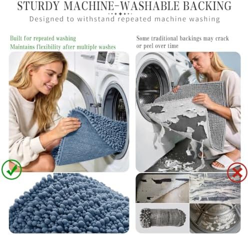 Yimobra Bathroom Rugs Non Slip Washable - Ultra Soft Absorbent Chenille Bath Mat, Quick Dry Shaggy Floor Carpet for Tub Shower, Denim Blue Home Decor Accessories, 24x17 Inch - Image 6