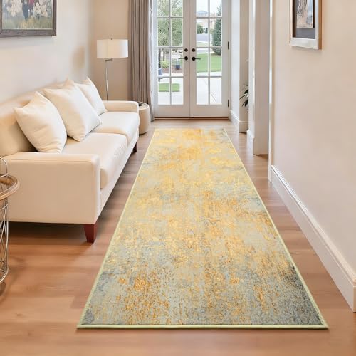 2x6 Rug Runners for Hallways Kitchen Runner Rug Non Slip Washable Long Runner Rugs with Rubber Backing Soft Abstract Carpet Runner for Hallways, Kitchen, Bathroom, Entryway (Orange, Silver & Gray) - Image 2