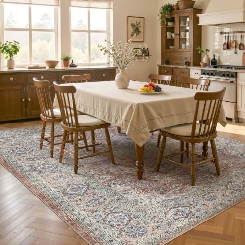 UERMEI 6x9 Area Rug for Living Room Washable Vintage Pink Brown Carpet - Image 2