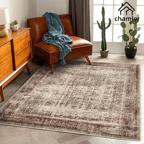 chamler 5x7 Washable Area Rug Vintage Traditional Floor Cover Foldable Thin Kitchen Accent Indoor Distressed Non Slip Carpet Rugs for Bedroom Living Room Bathroom by Unknown