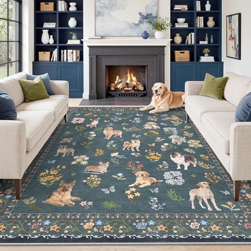 Soalmost Dog 8x10 Area Rugs for Living Room, Washable Soft Rug Navy Blue by Soalmost