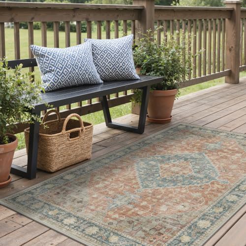 GENIMO Indoor Outdoor Rug, Washable for Patio and Deck, Aqua Coral, 5x8 - Image 4