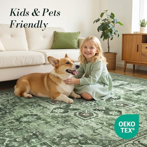 Sage Green 2x3 Entryway Rug, Vintage Washable Small Rugs for Kitchen - Image 5