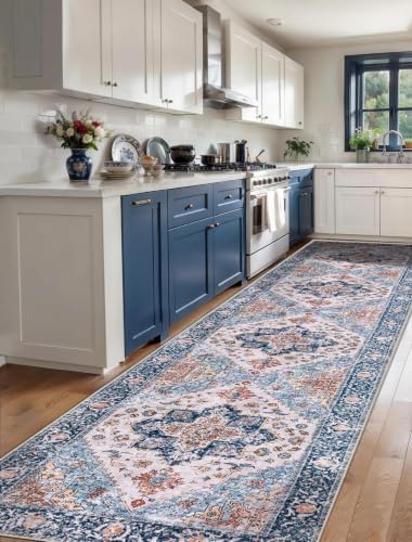 SERISSA 3x12 Washable Non Slip Boho Runner Rug for Hallway，Blue Orange - Image 2