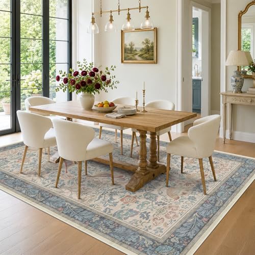 Vintage Elegant 6x9 Rug for Living Room - Washable Dining Room Rugs for Under Table, Low Pile Non-Slip Carpet for Bedroom - Intricate Plant Pattern & Boho Eclectic Red Blue Home Decor - Image 3