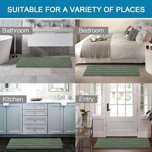 H.VERSAILTEX 2 Piece Bathroom Rugs Bath Mats Sets Super Absorbent Chenille Striped Bath Mats Non Skid Machine Wash Dry Rugs for Bathroom Floor (Green Bay, 47 x 17 Plus 17 x 24 - Inches) - Image 6