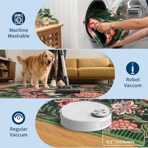 GarveeHome Forest Green Floral 2x3 Door Mat Indoor Rugs for Entryway Small Vintage Boho Cottage Washable Non-Slip Low-Pile Rug for Bedroom Kitchen Bathroom Entrance - Image 5