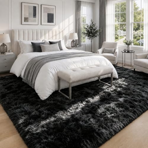 9x12 Area Rugs for Living Room: Soft Black Fluffy Rug Shag Washable Rug Plush Fuzzy Indoor Carpet for Bedroom Nursery Playroom Girls Boys Kids Room (Black, 9'x12') - Image 2