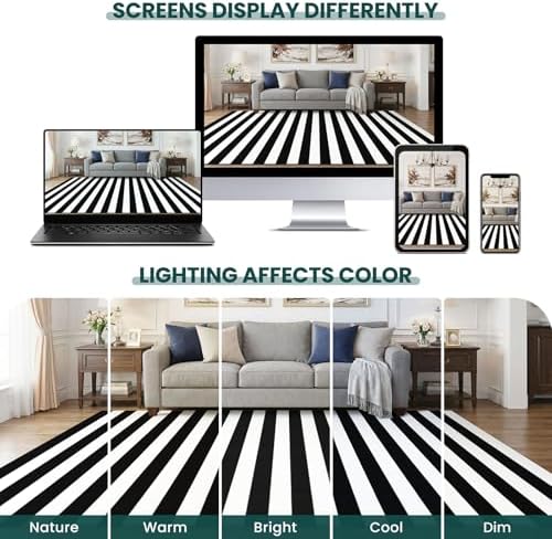 KOZYFLY Black and White Striped Runner Rug 2x4.3 ft Mat Woven Cotton Rug - Image 6