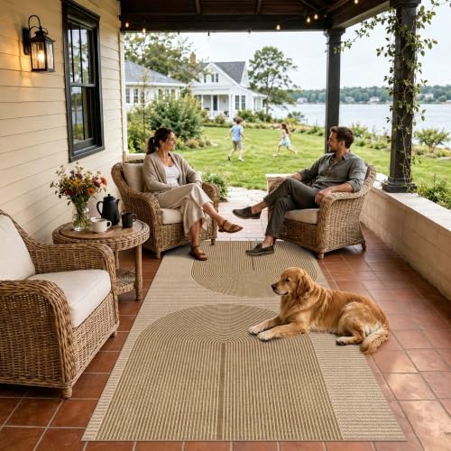 Easy Jute Rug for Pet Homes: 4x7 Outdoor Rug - Geometric Arch Pattern by Arvenchy