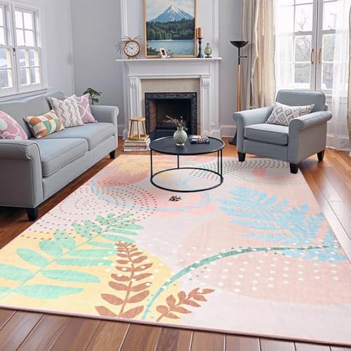 ST. BRIDGE Faux Wool Boho Floral Area Rug 5x8, Modern Pink Abstract Print Soft Carpet, TPR Non-Slip Backing, Machine Washable Low Pile Rug for Bedroom, Living Room, Kids Room, Playroom, Office - Image 2
