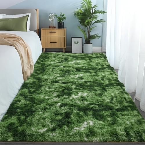 Fluffy Moss Green Rugs for Living Room 5x8, Modern Bedside Forest Carpets - Image 3
