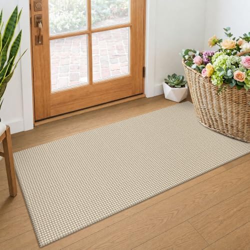 KOZYFLY 2x4 Entry Runner Rug, Small Washable Runners for Entryway, Non Slip Door Mat Indoor Entrance, Front Porch Carpet for Foyer, Kitchen, Bedroom, Bathroom, Oatmeal Beige by KOZYFLY