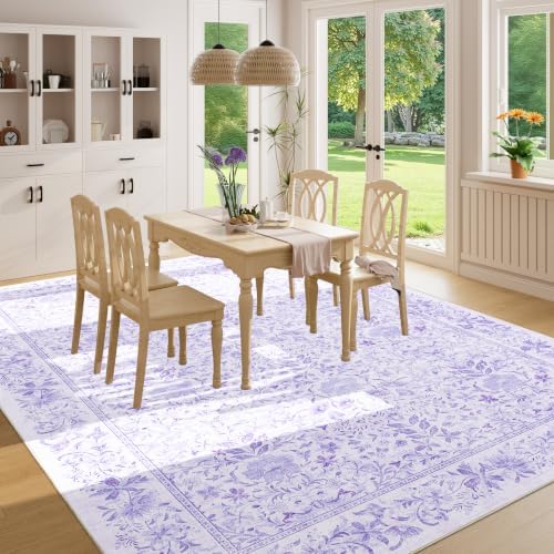 DUKINO 6x9 Area Rug, Vintage Floral Washable Rugs for Living Room, Purple - Image 3