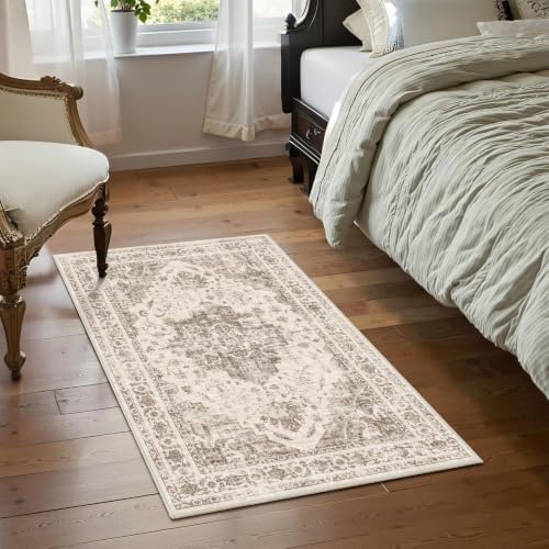 2x3 Washable Entryway Area Rug Non-Slip Medallion Taupe Door Mat - Image 3