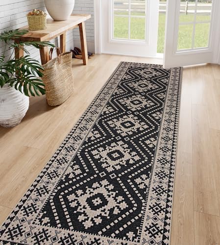 Lahome Moroccan Easy Jute Outdoor Runner Rug, 2x8 Black Washable Runnre by Lahome