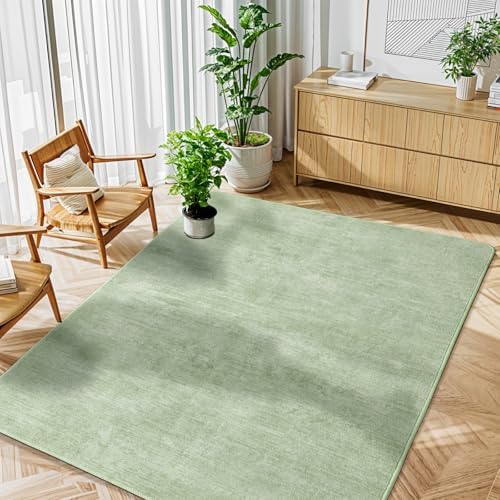 3x5 Washable Area Rug, Green Solid Area Rugs for Living Room & Bedroom by LIANLAM