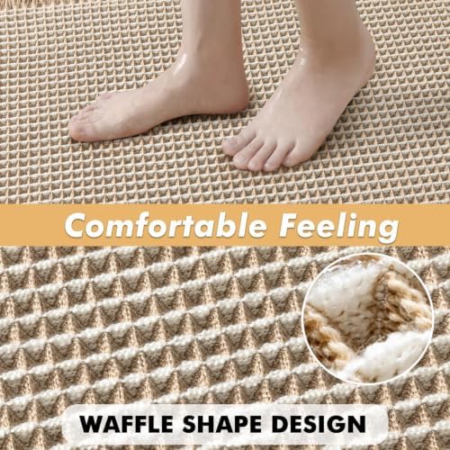MIULEE Set of 2 Waffle Bathroom Rugs Boho Bath Mat Brown&White 24x36 Inch - Image 5