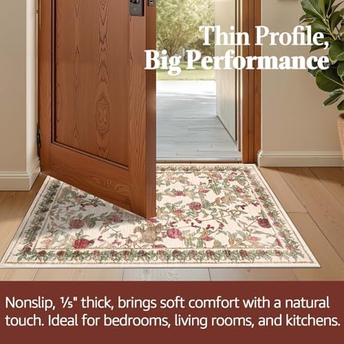 jinchan 3x8 Runner Rug Floral Vintage Washable Area Rug, Red/Green - Image 5