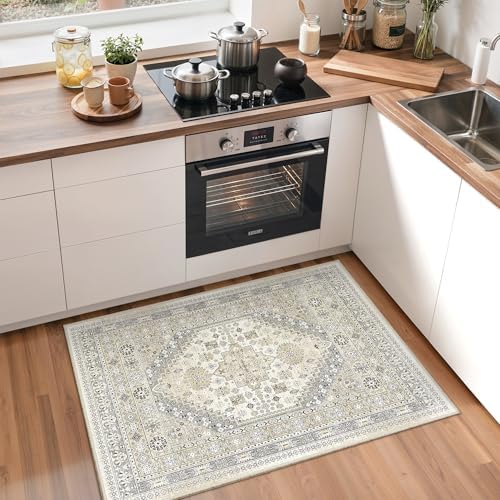 zesthome 2x3 Rug Non Slip, Small Washable Entryway Rug,Beige - Image 4