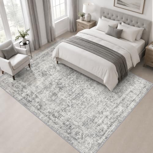 Area Rug Living Room: 6x6 Modern Washable Soft Carpet Black Grey - Image 3
