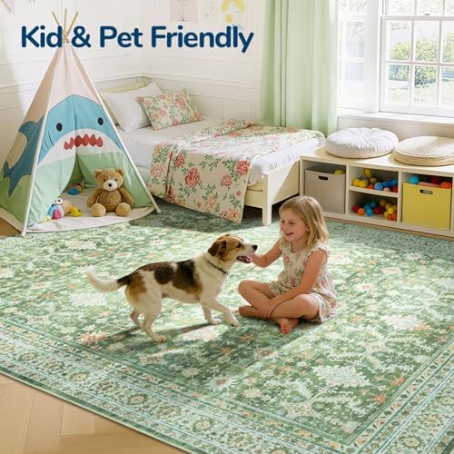 Lessymo 5 x 7 Washable Area Rugs for Living Room,Soft Non Slip Light Green - Image 3