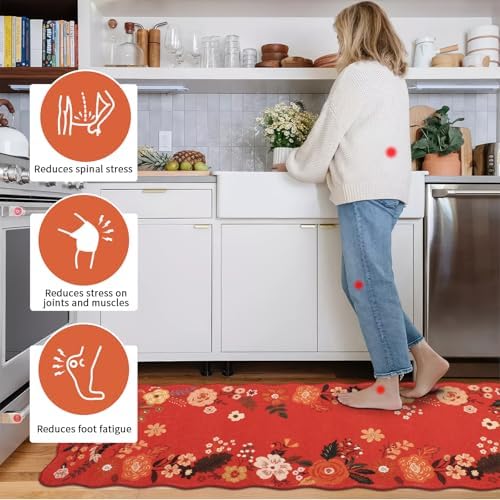 Kitchen Rug Mat Sets 3PC, Cushioned Anti Fatigue Mat Non Slip Washable Kitchens Sink Rug, Vintage Floral Rugs Comfort Standing Mats for Laundry, Desk, Hallway Entryway, Office - Image 4