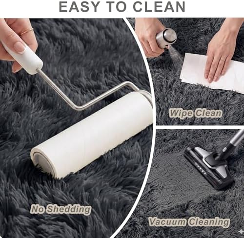 8x10 Ft Dark Grey Fluffy Area Rug for Living Room, Washable - Image 4