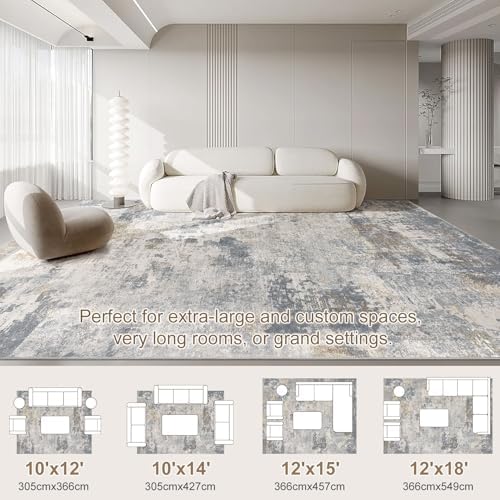 UERMEI 10x14 Area Rug Living Room Rugs - Washable Neutral Modern Abstract Soft Thin Large Rug Indoor Floor No Slip Rug Carpet for Bedroom Under Dining Table Home Office Decor - Blue Grey - Image 4