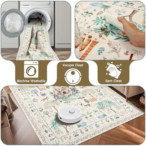 nesrt Washable Area Rugs for Living Room 5x7ft Beige, Soft Dragon Animal Print Bedroom Rugs Non Slip, Botanical Forest Kids Nursey Playroom Floor Carpets for Dining Room Farmhouse Home Office Decor - Image 6