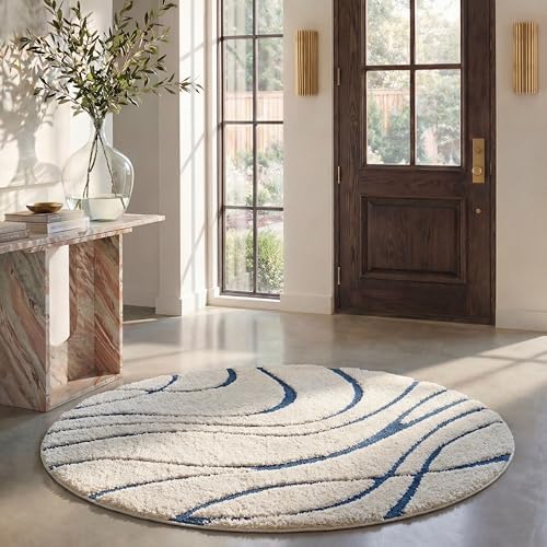 SAFAVIEH Florida Shag Round Rug 9', Soft Plush Cream & Blue SG471-1165 by Unknown