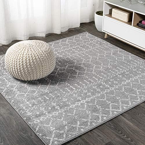 JONATHAN Y Boho Vintage Diamond Gray/Ivory Square Area Rug 4X4 ft, Moroccan Hype for Living Room, Bedroom, Kitchen, Office, Easy-Cleaning, High Traffic, Pet-Friendly, Non-Shedding (MOH101C-4SQ) by JONATHANY