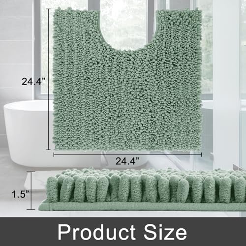 Yimobra Toilet Rug U Shaped Washable 24x24 Inch - Ultra Soft Absorbent Chenille Bath Rugs for Toilet, Quick Dry & Machine Washable, Non Slip Contour Bathroom Mat, Green - Image 2