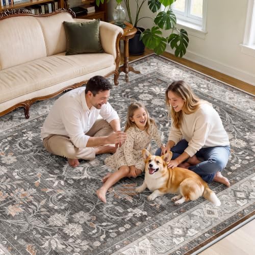 SameBed 8x10 Area Rug Living Room, Vintage Washable Carpet Warm Taupe - Image 4