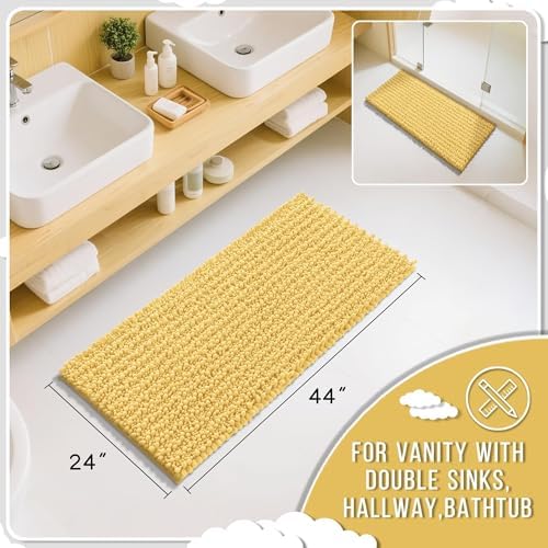 Yimobra Long Bathroom Rugs Non Slip Washable 44x24 Inch - Ultra Soft Absorbent Chenille Bath Mat, Quick Dry Shaggy Floor Carpet for Tub Shower, Yellow Home Decor Accessories - Image 2