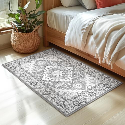 Lessymo 2 x 3 Entryway Rug Machine Washable Boho Area Rug for Bedroom, Grey - Image 3