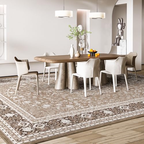 Lessymo 6x9 Bedroom Area Rug, Soft Machine Washable Rugs, Brown White - Image 4