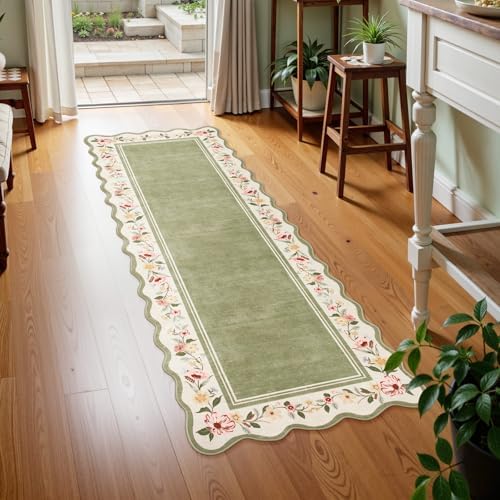 Lahome Floral 2'x 6' Washable Kitchen Runner Rug, Green Bathroom Runner Rug - Image 5