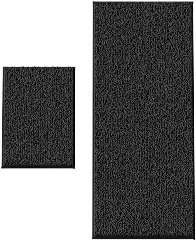 Bathroom Rugs Set 2 Piece Thick Chenille Kitchen Mats,Quick Dry Absorbent Bath Rugs With Non-Slip Pvc Backing,Bath Mats for Bathtub,Bedroom,Living room -Home Decor Large Rugs 60x24+24x16 Inch Black by RUNHELIX