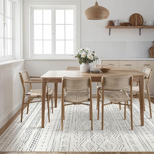 Tortania Area Rug Living Room Rugs- 8x10 Washable Large Soft Neutral Boho Moroccan Bohemian Farmhouse Rug Indoor Floor Carpet for Bedroom Under Dining Table Home Office Decor - Beige Gray - Image 7