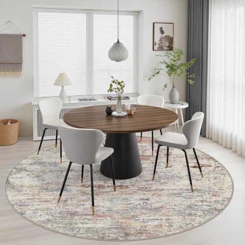 Round Area Rug Living Room: 6 ft Modern Washable Carpet Taupe - Image 4